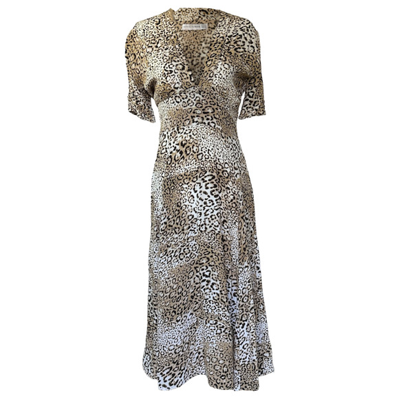 FAITHFULL THE BRAND Marie Louise Midi Dress Mila Animal Print Womens Size 4 - Picture 3 of 16